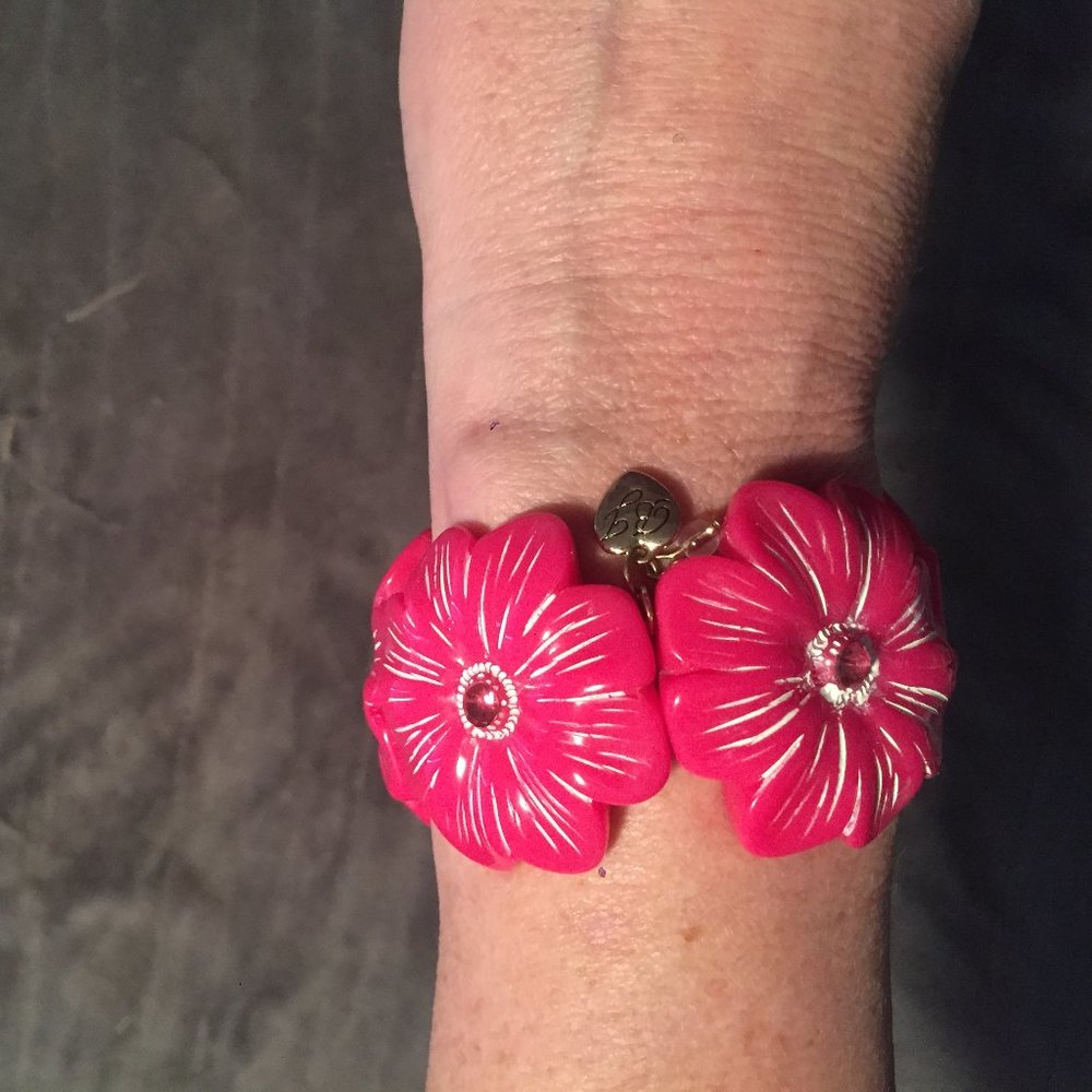 Betsey Johnson Crystal Pink Flower  Bracelet